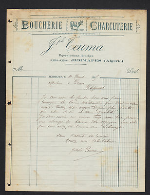 JEMMAPES (ALGERIEN) METZGEREI CHARCUTERIE ''Joseph TEUMA Boucher'' 1905