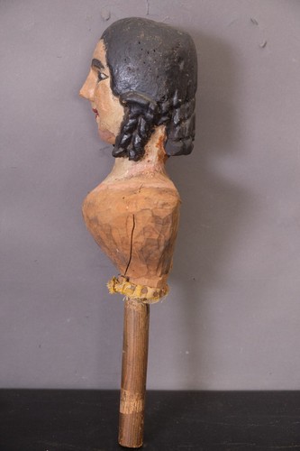 Antique Hand Carved Wood Santos Doll Primitive Folk Art Bust Figure Puppet 17" - Picture 4 of 14