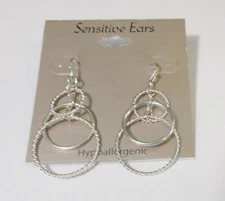 new JCP SENSITIVE EARS pierced drop hoop earring silver tone Hypoallergenic