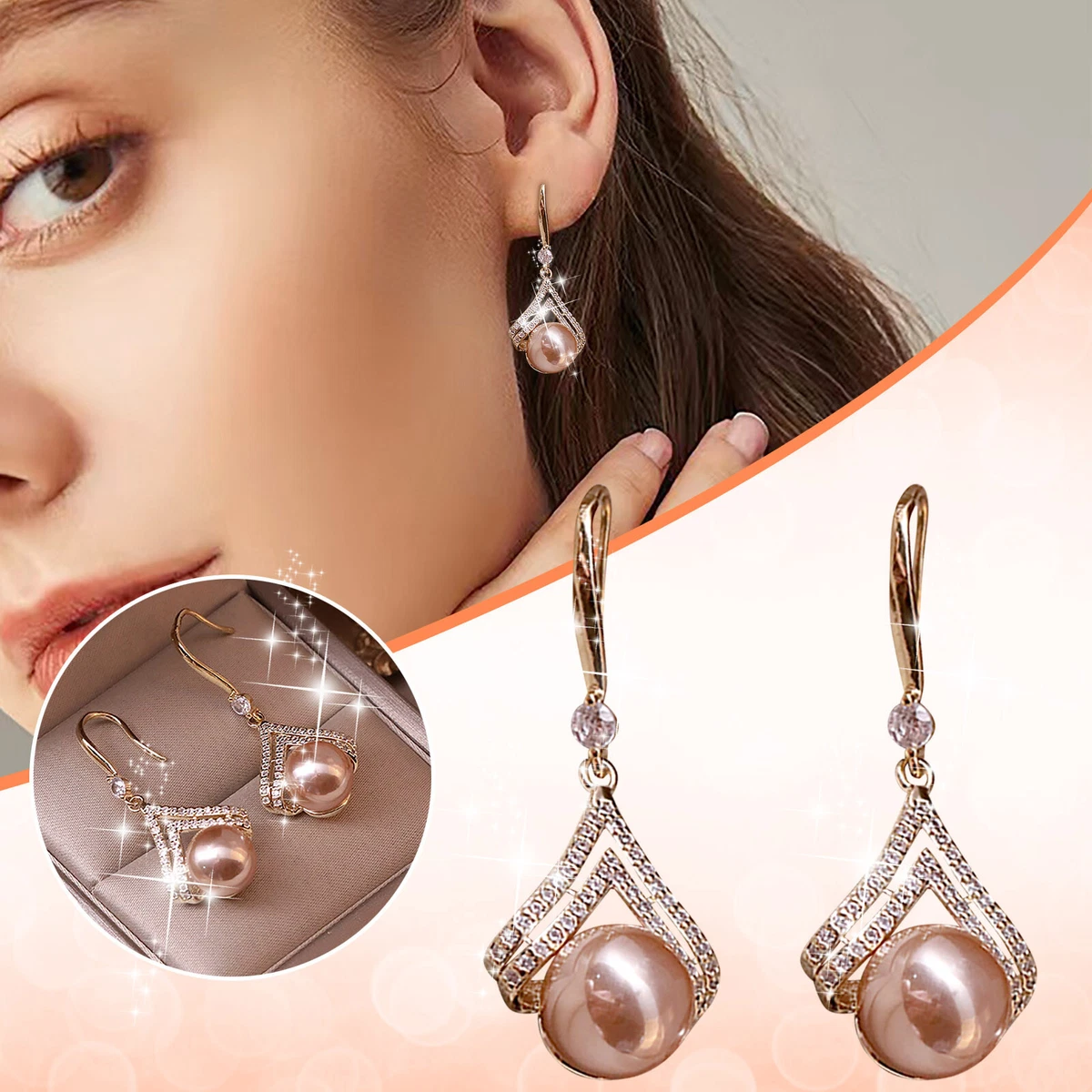 Rose Gold Pearl Earrings For Teen Girls Minimalist Piercing Studs Trendy