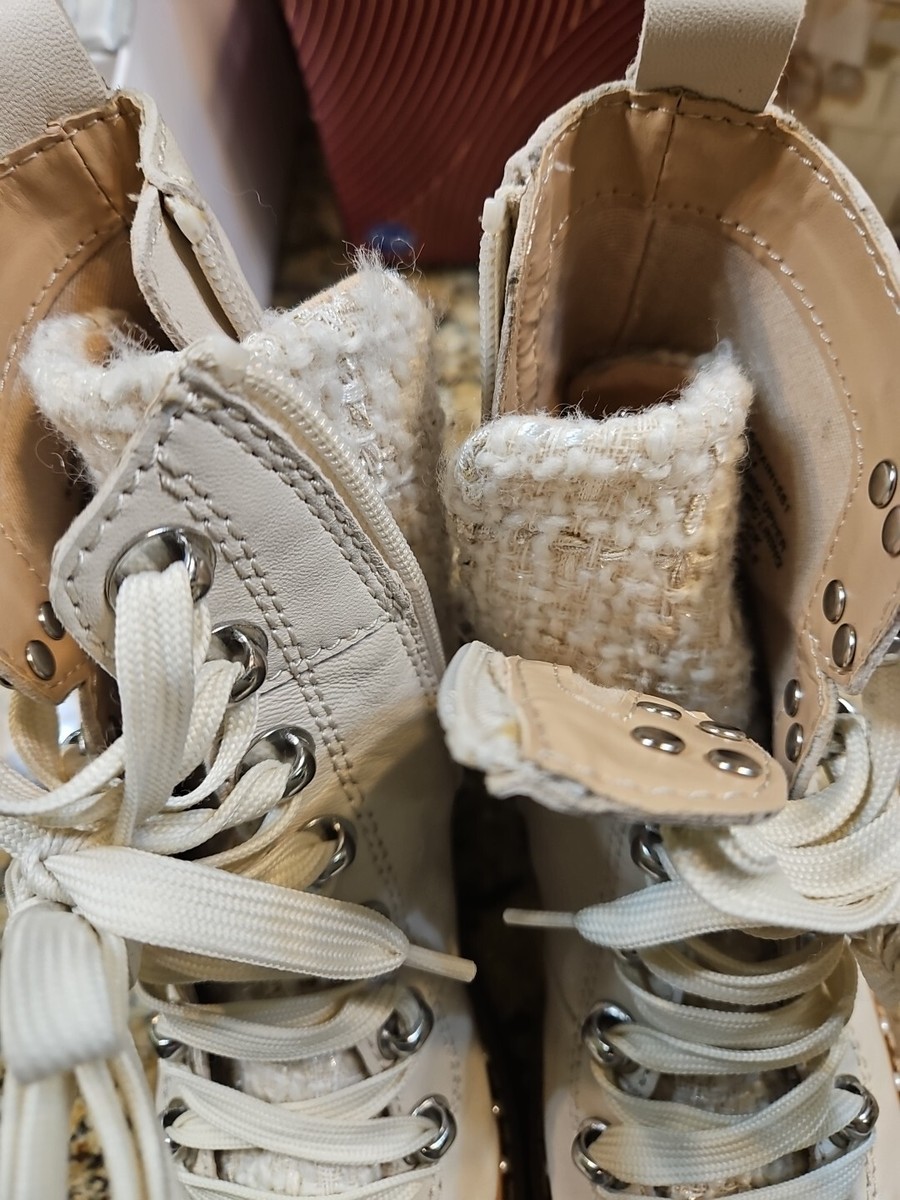 Steve Madden Lace Up/zipper Boots Size 5M White Leather
