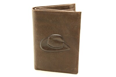 Braune Echtleder Geldbörse mit Motiv ''Cowboyhut'' - 13x9cm