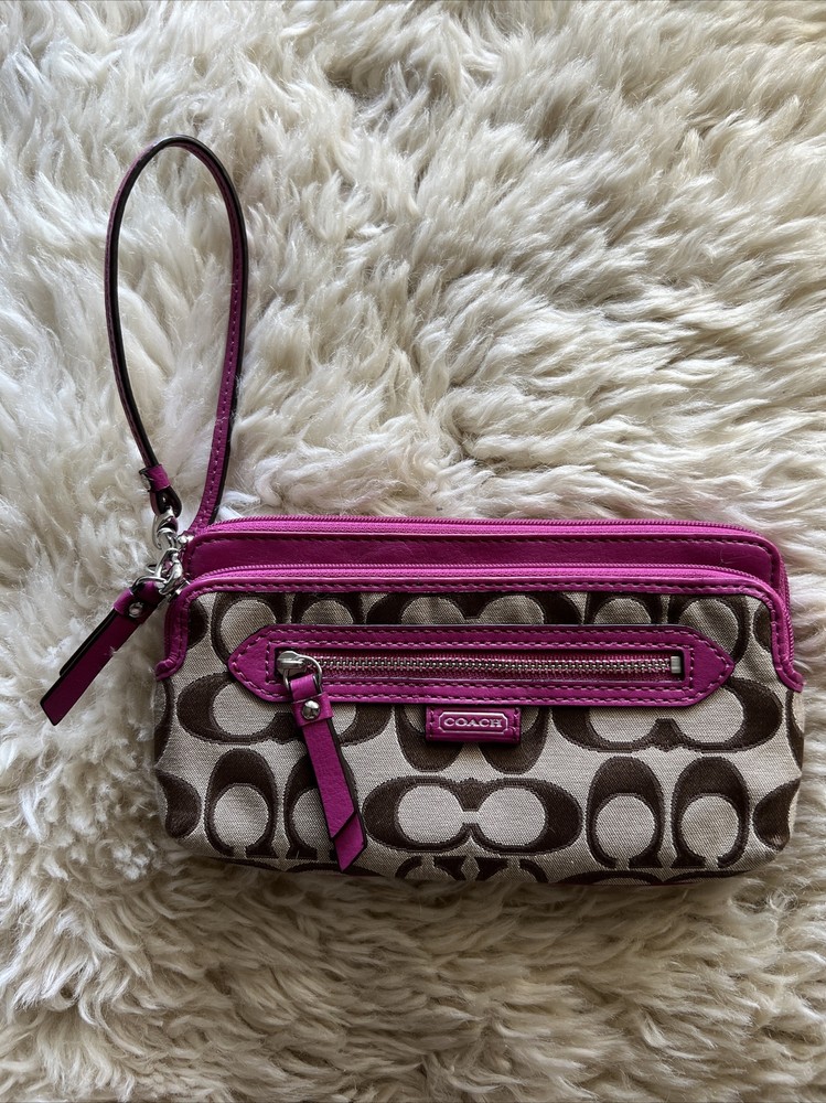 Coach Wristlet Pink & Tan w/ Signature Canvas
