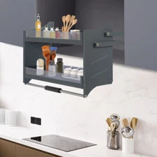 Pull Down Shelf Upper Kitchen Wall Cabinet Storage Organizer Dark Grey USA