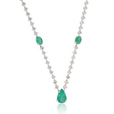9.01Ct Round Cut Diamond Tennis Zambian Emerald Pendant Necklace 18k White Gold