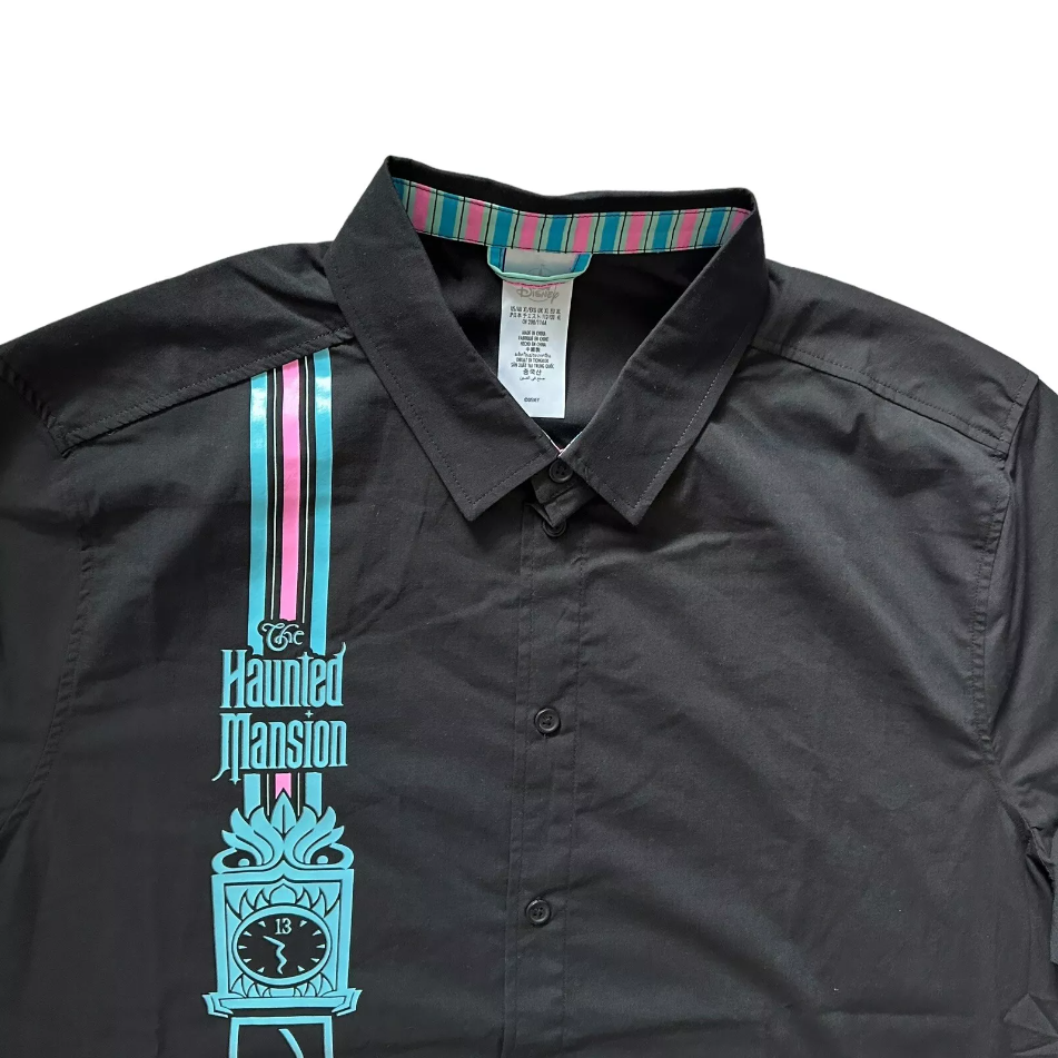 NEW Disney Shirt Adult XL Black Blue The Haunted Mansion Button Up Mens