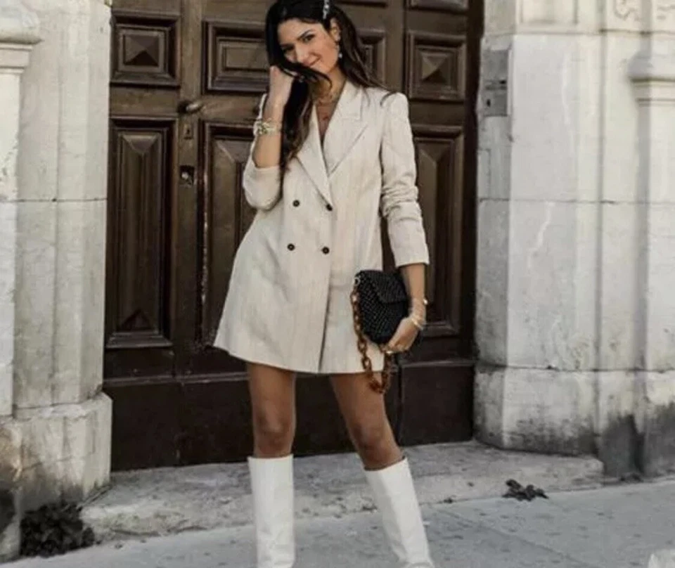 Zara Camel Striped Cord Belted Double Breasted Blazer M UK12 ( Set Available) - Image 3 of 4