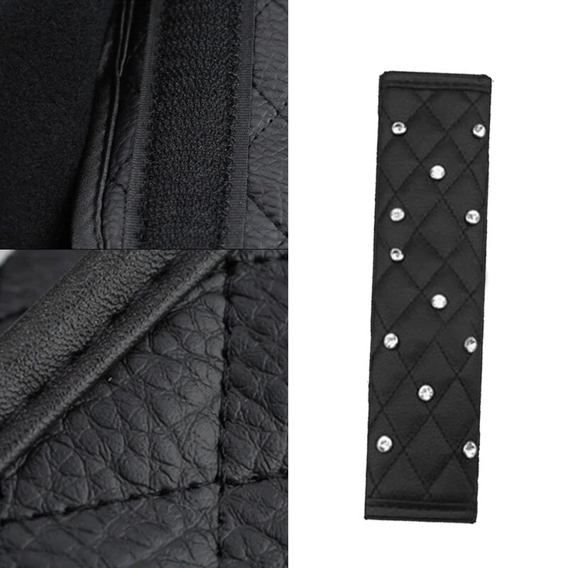 2 PIEZAS Almohadillas suaves para los hombros de cuero negro diamante interior de automóvil Foto 3 de 4