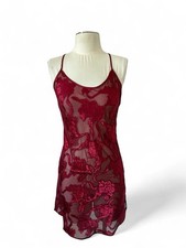 Vintage Victorias Secret Burgundy Sheer Floral Slip Dress Mini Gold Label Small