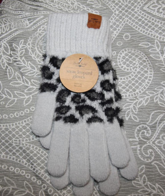 NWT Britt's Knits Winter Gloves Womens Ultra Soft Snow Leopard Print Blue New