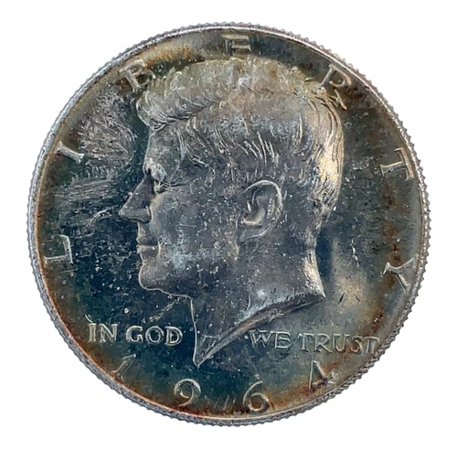 1964 Kennedy Half Dollar GEM BU. Rainbow Toned Both Sides 90% Silver Coin #3