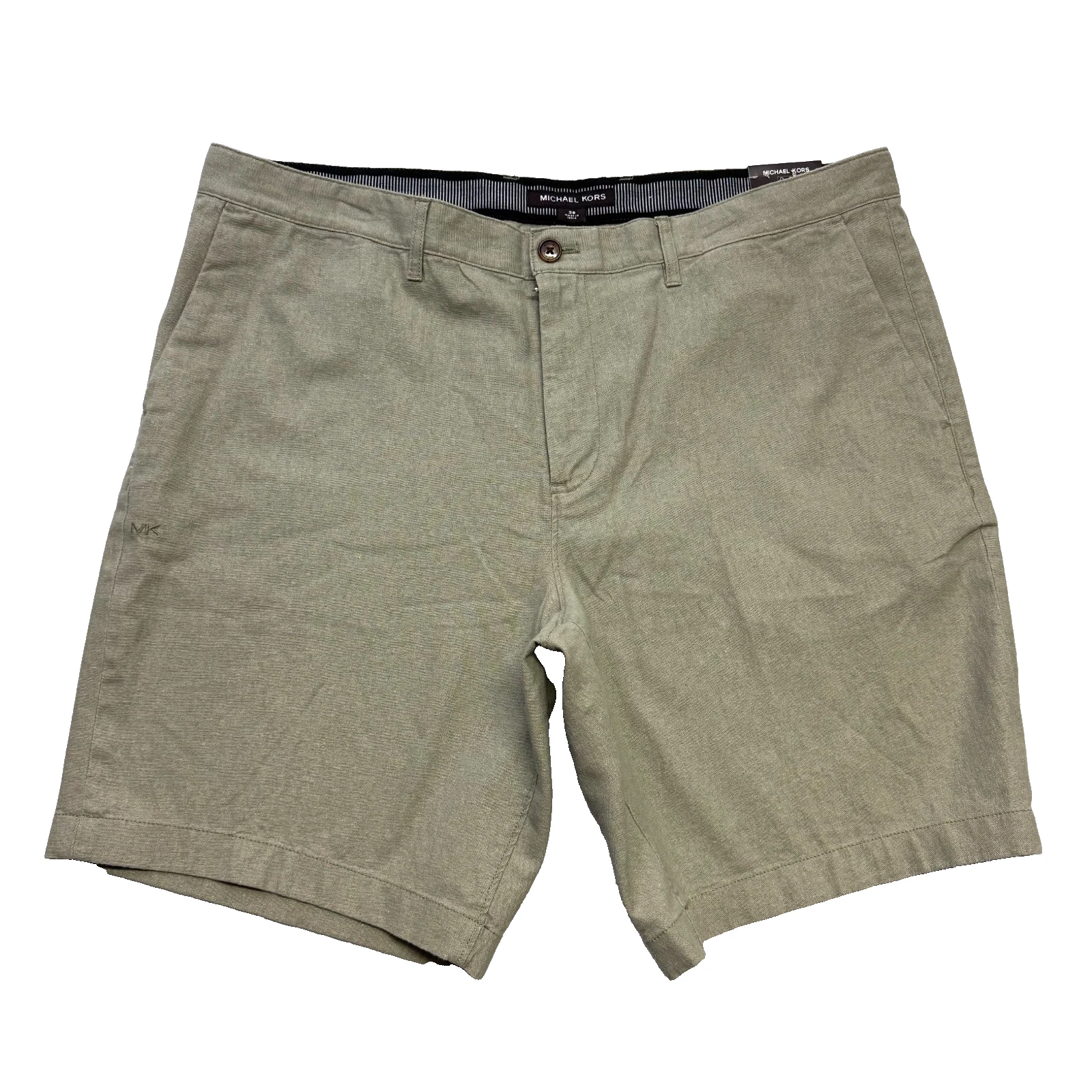 Michael Kors Mens Flat Front Chino Short Size 38 Dusty Sage Linen Cotton NWT New