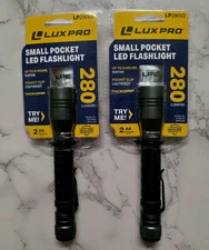2 Pack!! LuxPro 280 Lumen Tactical Pocket LED Flashlight Tackgrip LP290V2 Black