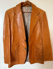 VTG Scully Cognac Brown Leather Country Western Sport Coat Jacket Blazer Mens 42