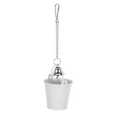 Bird Cage Food Holder Metal Small Parrot Feeding Bowl With Bell Hanging Dish