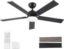 52 Inch Ceiling Fans with Lights and Remote, Black Ceiling Fan with 5 Blades