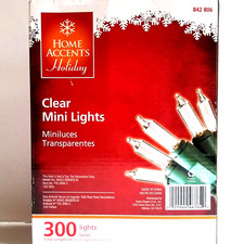 HOME ACCENTS Incandescent Mini Clear Indoor Outdoor 300 Lights Green Wire NEW