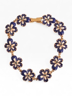 VINTAGE JOAN RIVERS PANSY BRACELET BLUE ENAMEL RHINESTONE FLORAL 6.5''