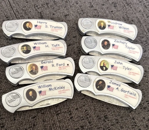 Set of 8 President- Folding Lockback Pocket Knife Flag.