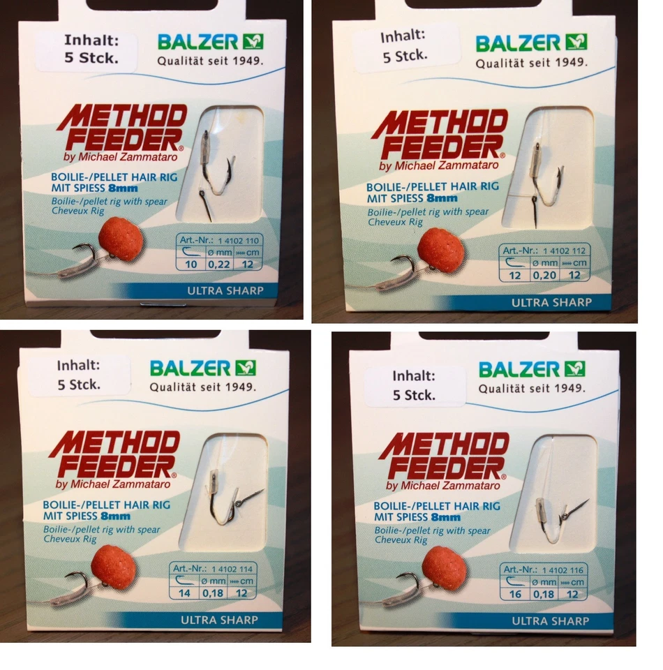 Balzer Method Feeder Hair Rig A mit Spiess 8mm Gr. 10 12 14 Feedervorfach SALE
