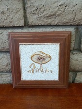 Vintage Wood and Tile Mushroom Trivet Wall Art