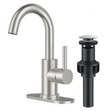Brushed Nickel Bathroom Sink Faucet 1Handle Lavatory Vanity Mixer Tap with Drain