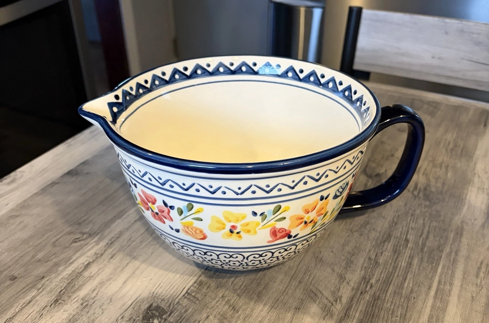Gibson Elite Luxembourg Hand Painted Batter Mixing Bowl w/Pouring Spout