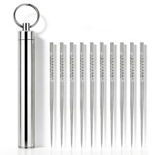 10 Pcs Reusable Metal Toothpick with Waterproof Case, Portable Stainless Stee...