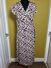 PLANET Grey Red Cream Spot Wrap Dress - Size 12 - Stretch Short Sleeve