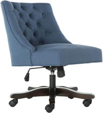 Navy Linen Tufted Swivel Desk Chair for Stylish Home Office Comfort