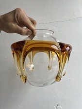 LAMPADA A SOSPENSIONE VINTAGE VETRO DI MURANO AMBRA E TRASPARENTE DA SOFFITTO METÀ SECOLO
