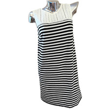Tommy Hilfiger Striped Sleeveless Dress Sheath Size S Black Eyelet Trim Preppy
