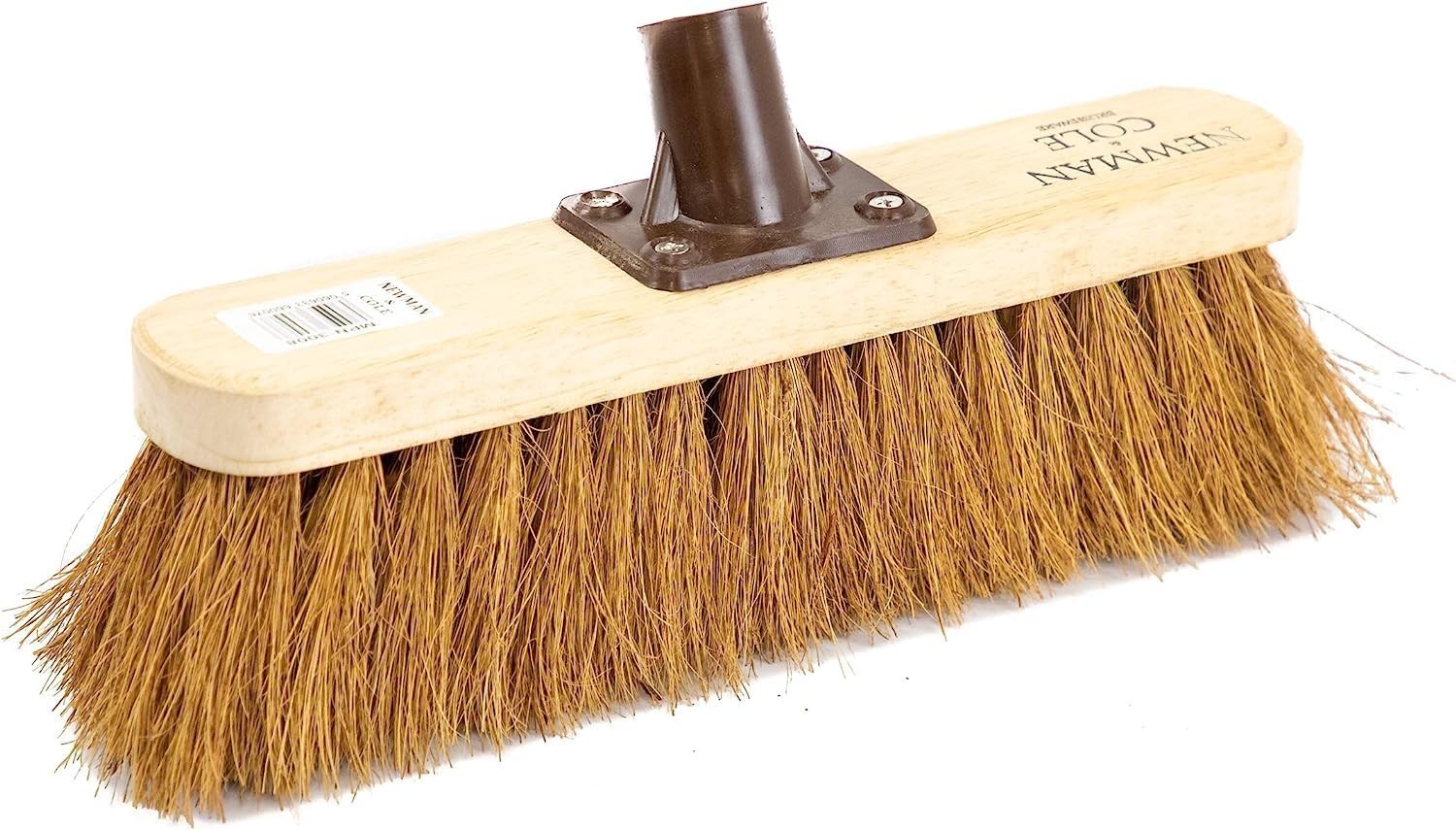 Newman and Cole 12"" Wooden Broom Head with Soft Natural Coco Bristle Replacemen