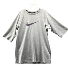 Nike Swim Dri-FIT Rash Guard Youth Kids L Boys 14-16 Gray Short Sleeve UPF 40 