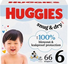 Huggies Size 6 Diapers, Snug  Dry Baby Diapers, Size 6 35 lbs , 66 Count