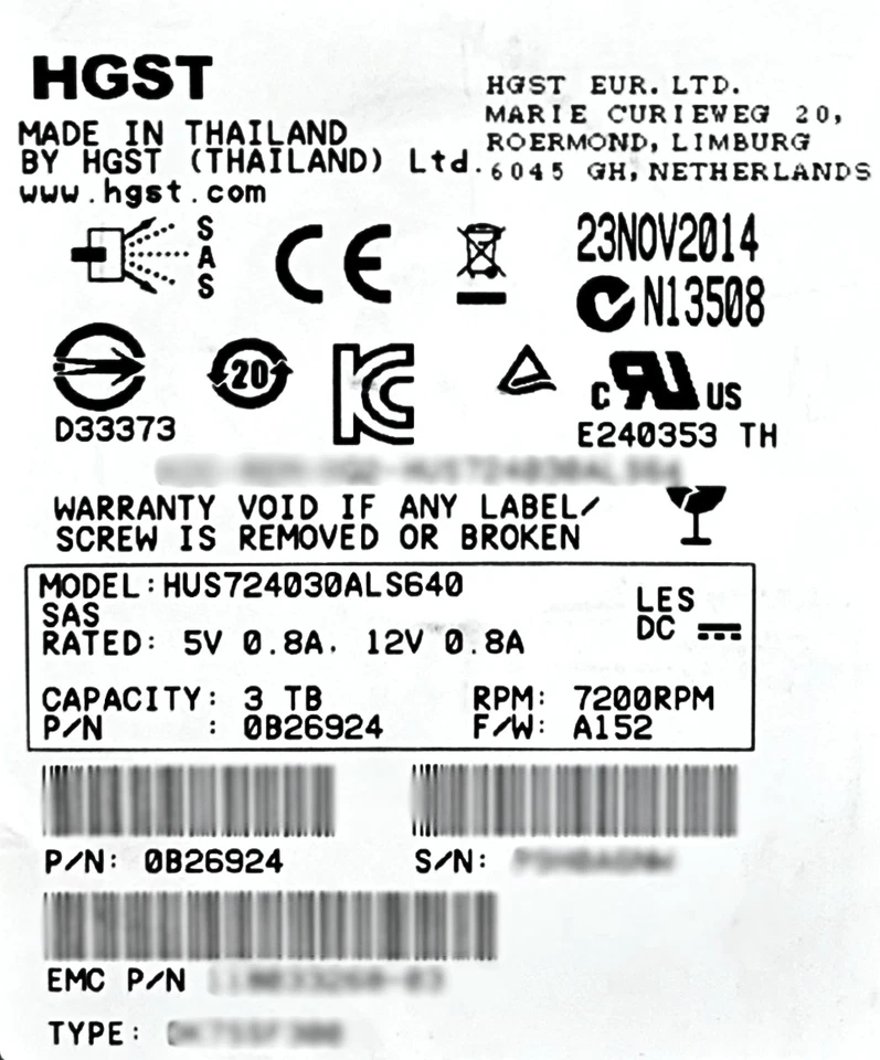 Hitachi HUS724030ALS640 3TB 7.2K SAS 3.5 Inch HDD 6G 0B26904 EP+ Hard Drive - Image 2 of 4