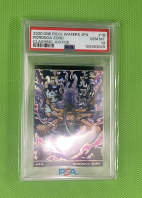 #ad 2020 ONE PIECE WAFERS JAPANESE CLASHING JUSTICE #18 RORONOA ZORO PSA 10 $280.00