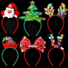 Light Up Christmas Headband for Women Men, 6 Pcs Christmas Headwear Holiday A...