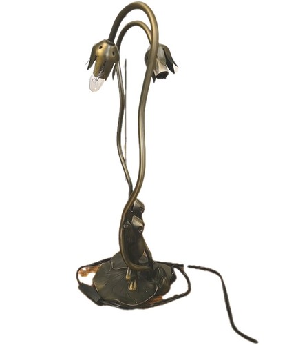 Vintage Tischlampe Frösche singen tanzen Bronzeguss stehend auf Lillypad - Bild 9 von 10