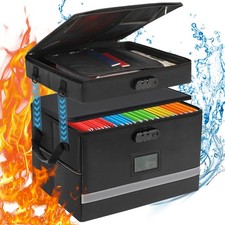 EXLIFBAG 2 Layer File Box with Lock, Portable Document Organizer Box with Han...