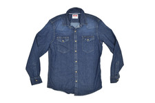 Wrangler Men's M/M Denim Snap Western Shirt Dark Wash Stretch Blue Long Sleeve