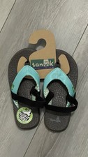 Sanuk Kids Yoga Mat Kids Flip Flops Aqua Blue 10 11 Boys Girls Heel Strap NWT