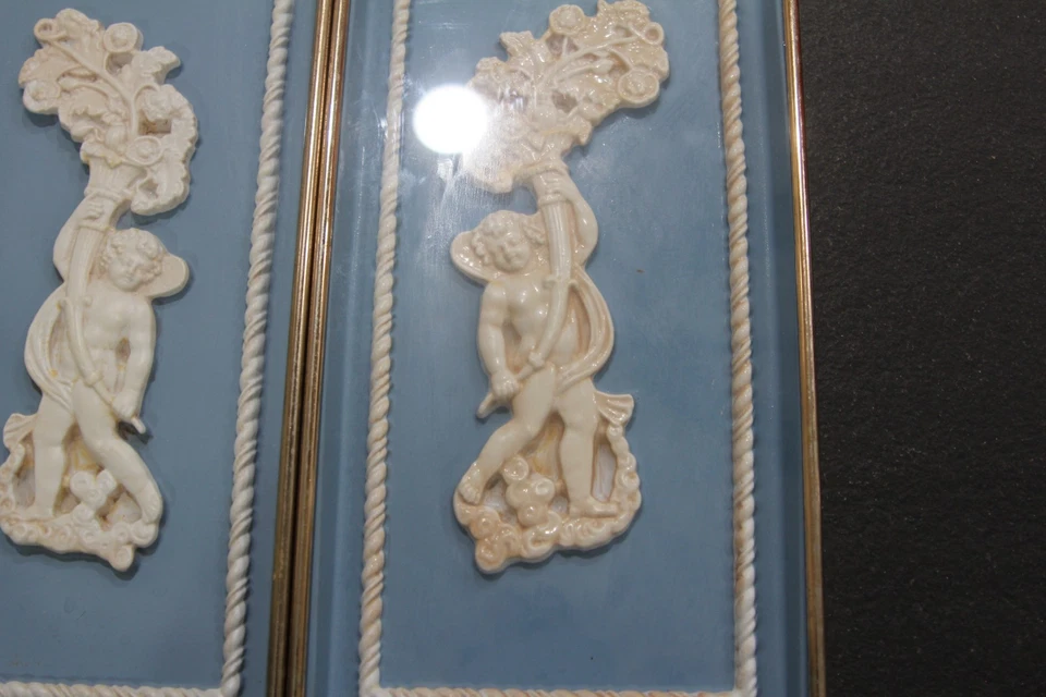 DE COLECCIÓN ESTILO MADERA DE CUÑA QUERUBÍN AZUL/BLANCO COLGANTE DE PARED A JUEGO PR REGAL METALCRAFT Foto 3 de 4