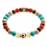 Thomas Sabo Colored Stone Beads & Ss Skulls 18k Gold Plated Bracelet Size:m Thomas Sabo Colored Stone Beads & Ss Skulls 18k Gold Plated Bracelet Size:m