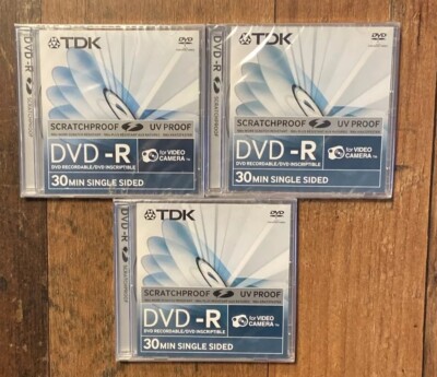 3x TDK DVD-R 30 Minuten für Videokamera scratchproof 1,4 GB - Neu & Verschweißt