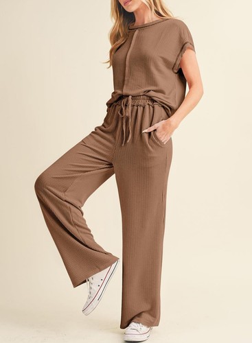 2Pcs Summer Womens Casual Tracksuit Shirts Tops Pants Set Ladies Lounge Wear UK - Picture 8 of 38