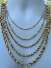 Men's Real Rope Chain Necklace 14k Gold Plated Stainless Steel - 2mm-6mm 18-30"