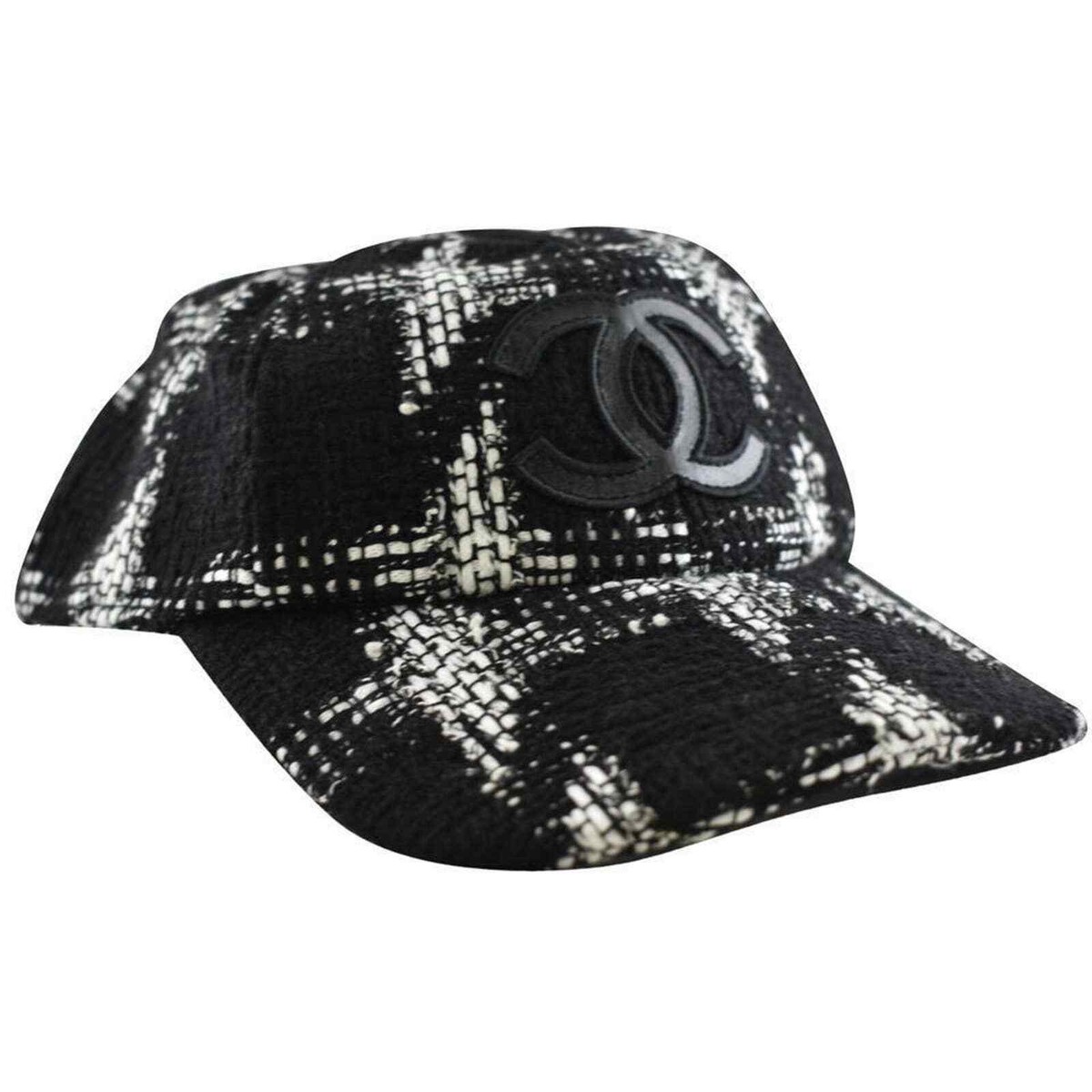 CHANEL キャップ 黒 ロゴ入り Chanel REV Black White Tweed Check CC Logo Baseball Cap