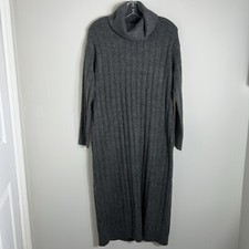 Ann Taylor LOFT Midi Length Ribbed Sweater Dress-Turtleneck-Gray-Med-NWT