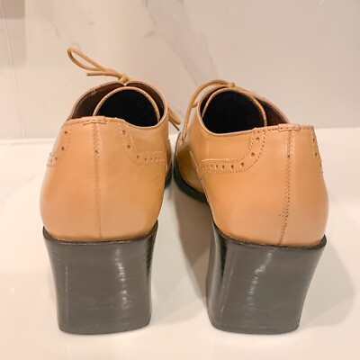 Vintage 90s Nine & Co Tan Leather Oxford Wingtip Square Toe Chunky